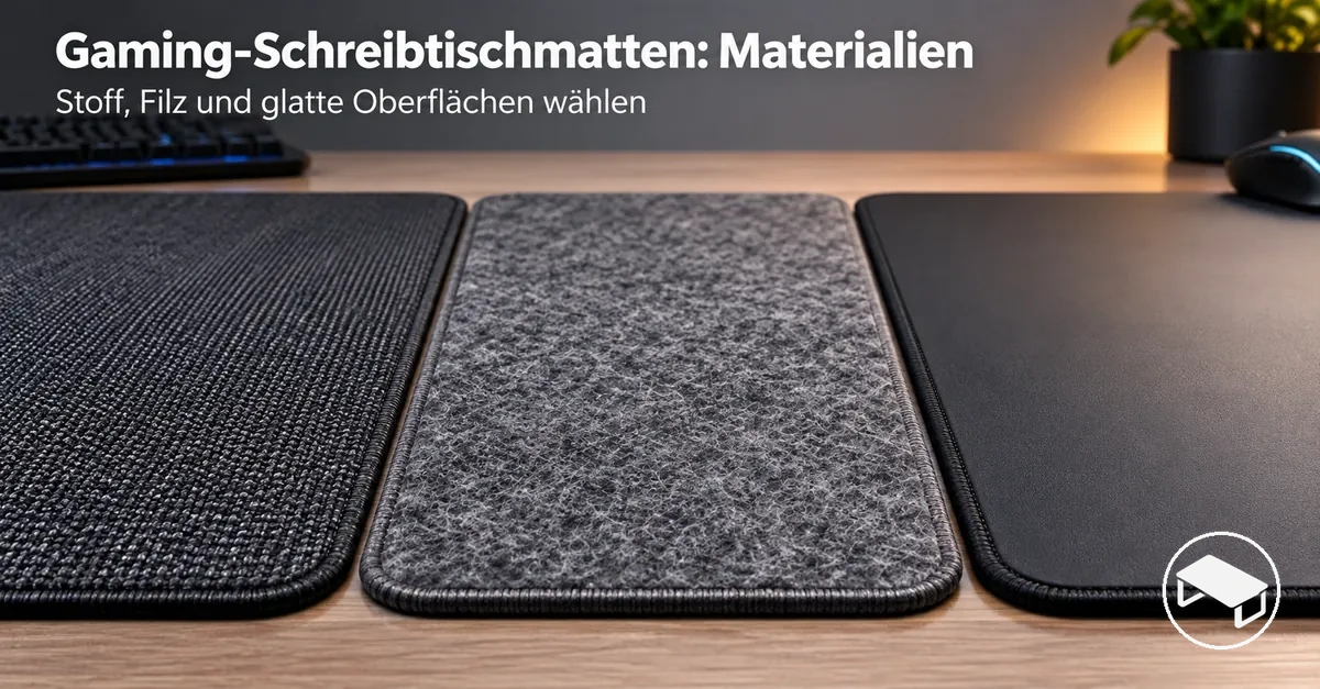 Nahaufnahme verschiedener Gaming-Schreibtischmatten mit Stoff-, Filz- und glatten Oberflächen