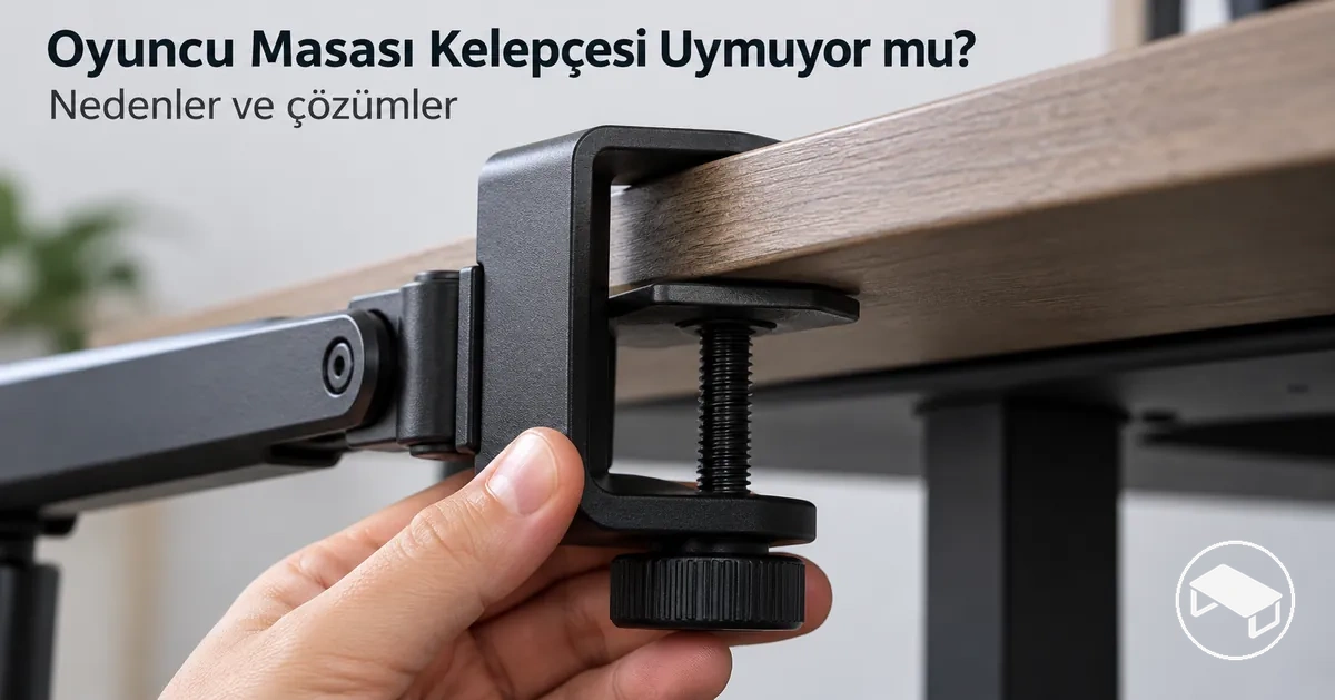 Oyuncu masası kenarına yerleştirilen ancak sabitlenmesi için yeterli boşluk bulunmayan aksesuar montaj kelepçesi