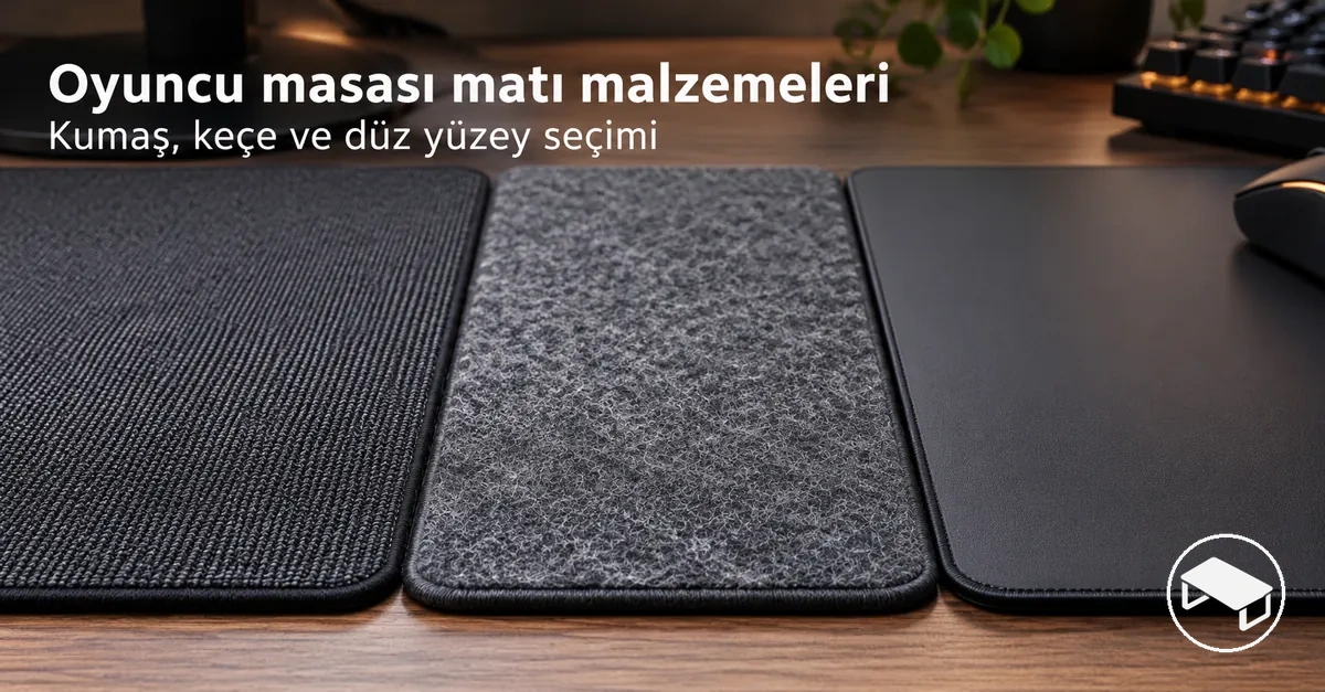 Kumaş, keçe ve düz yüzey dokularını gösteren farklı oyuncu masası matlarının yakın plan karşılaştırması