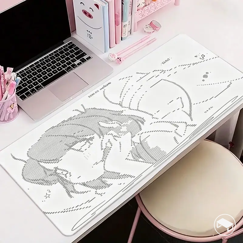 Anime meleği çizimi bulunan büyük deri masa matı